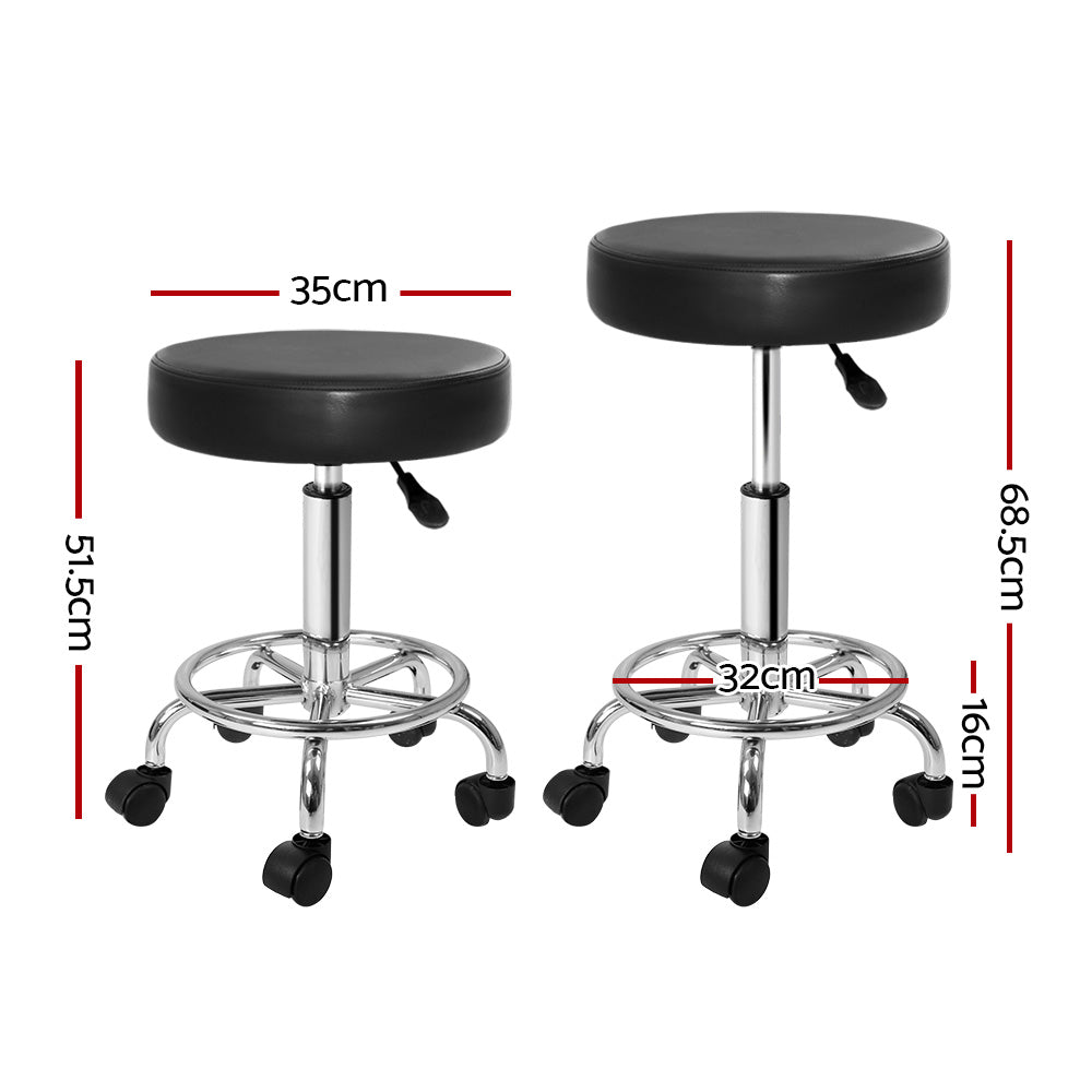 Artiss 2x Salon Stool Round Swivel Chair Black-1