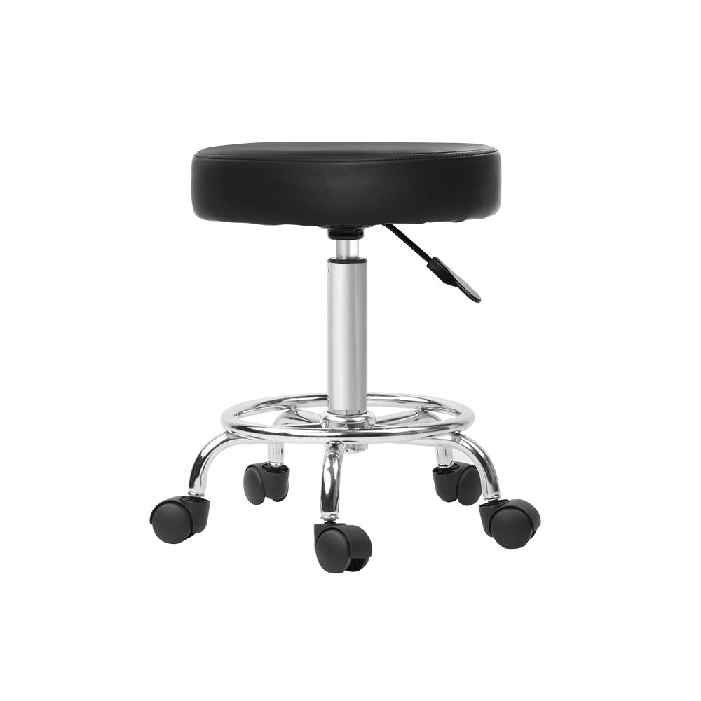 Artiss 2x Salon Stool Round Swivel Chair Black-3