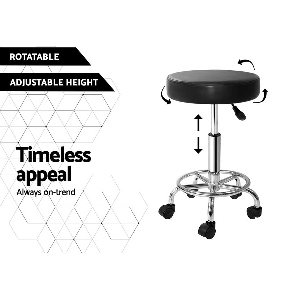 Artiss 2x Salon Stool Round Swivel Chair Black-4