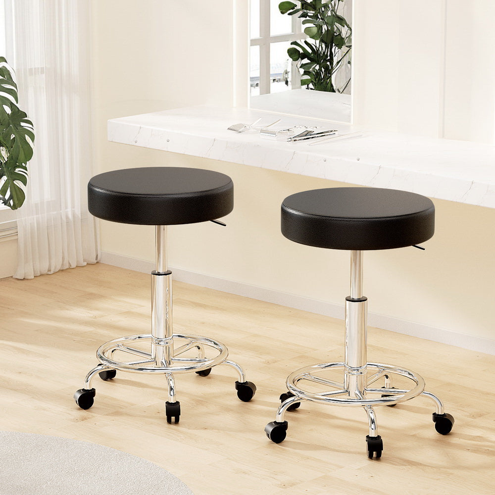 Artiss 2x Salon Stool Round Swivel Chair Black-6