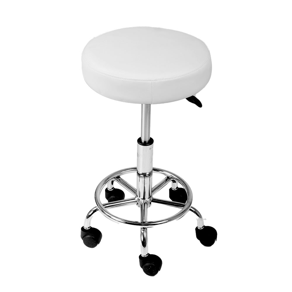 Artiss Salon Stool Round Swivel Chair White-2