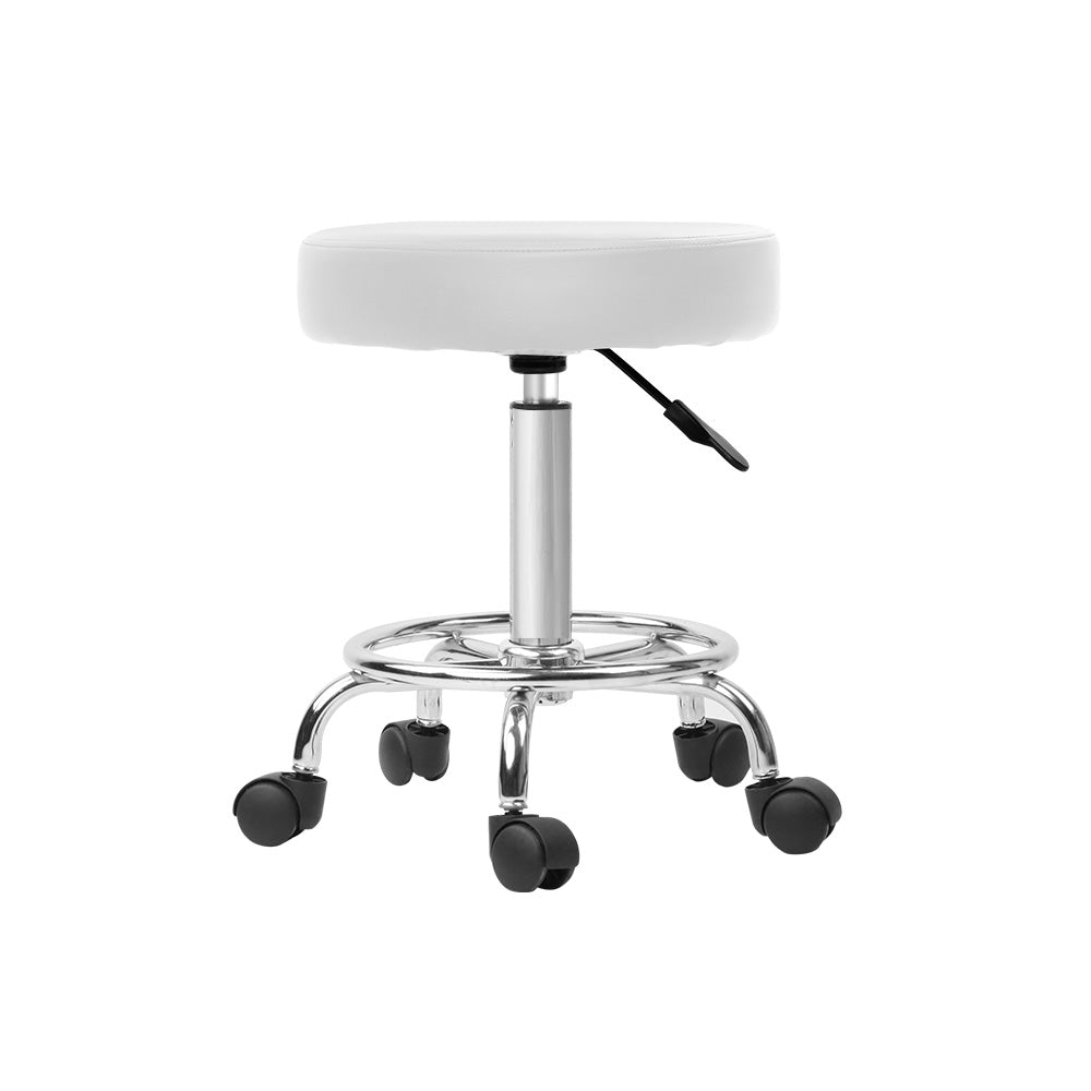 Artiss Salon Stool Round Swivel Chair White-3