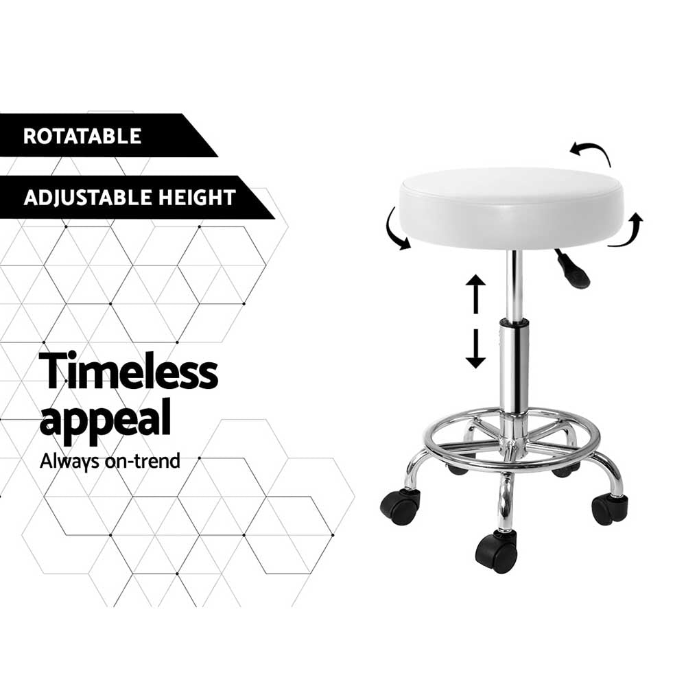 Artiss Salon Stool Round Swivel Chair White-4