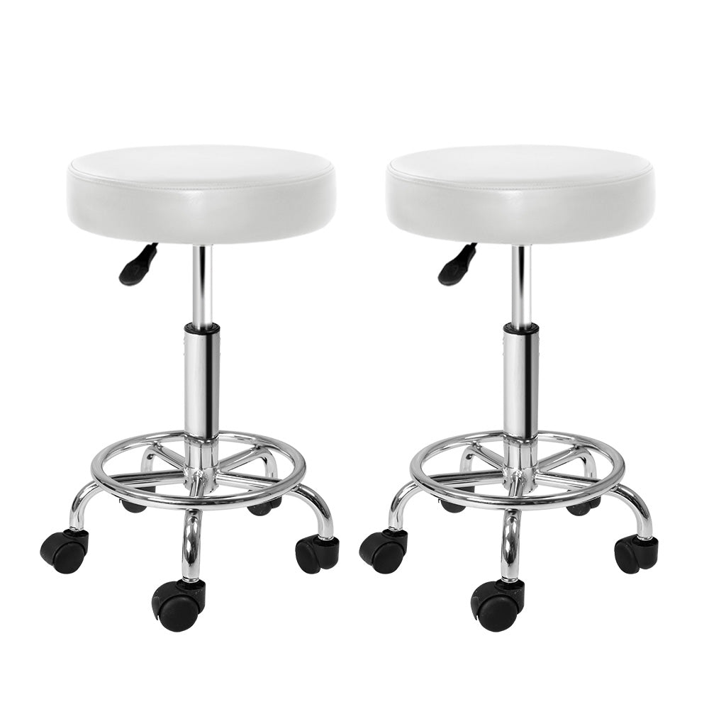 Artiss 2x Salon Stool Round Swivel Chair White-0