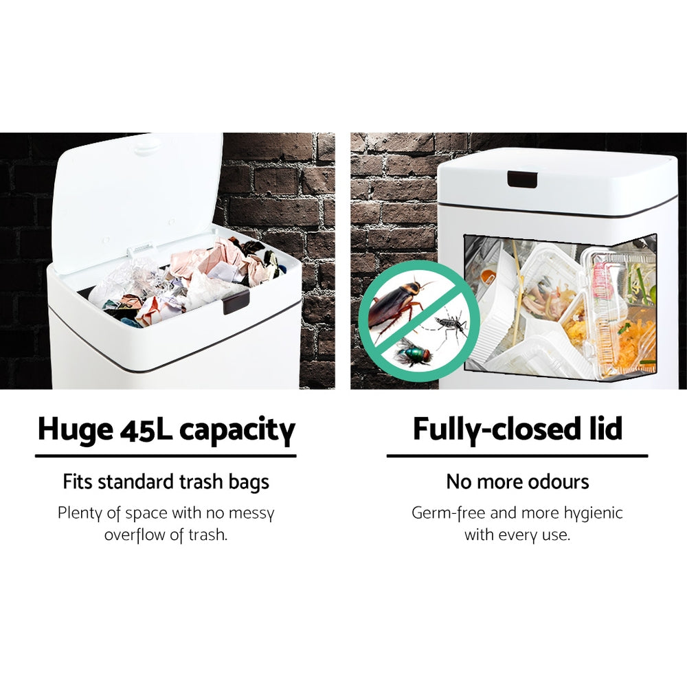 Devanti 45L Motion Sensor Bin Rubbish Automatic White-6