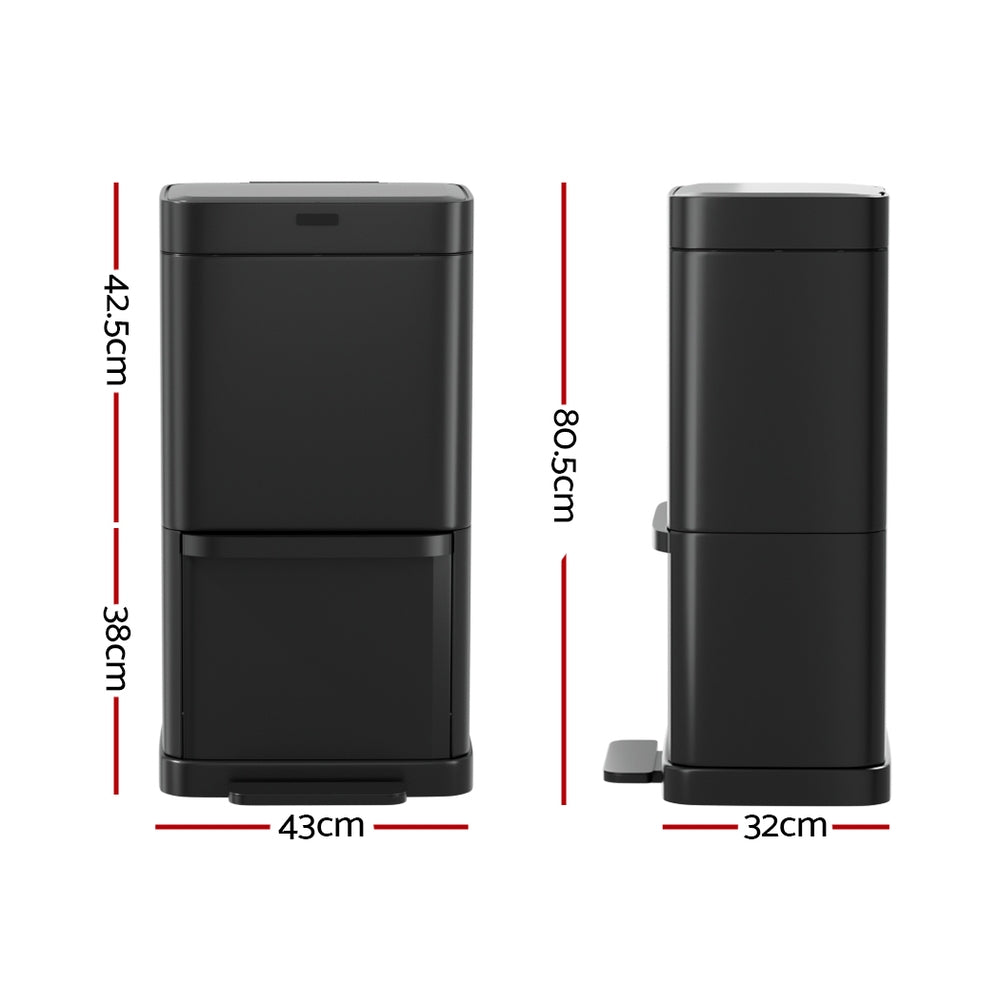 Devanti 70L Motion Sensor Bin Pedal Bins Automatic Black-1