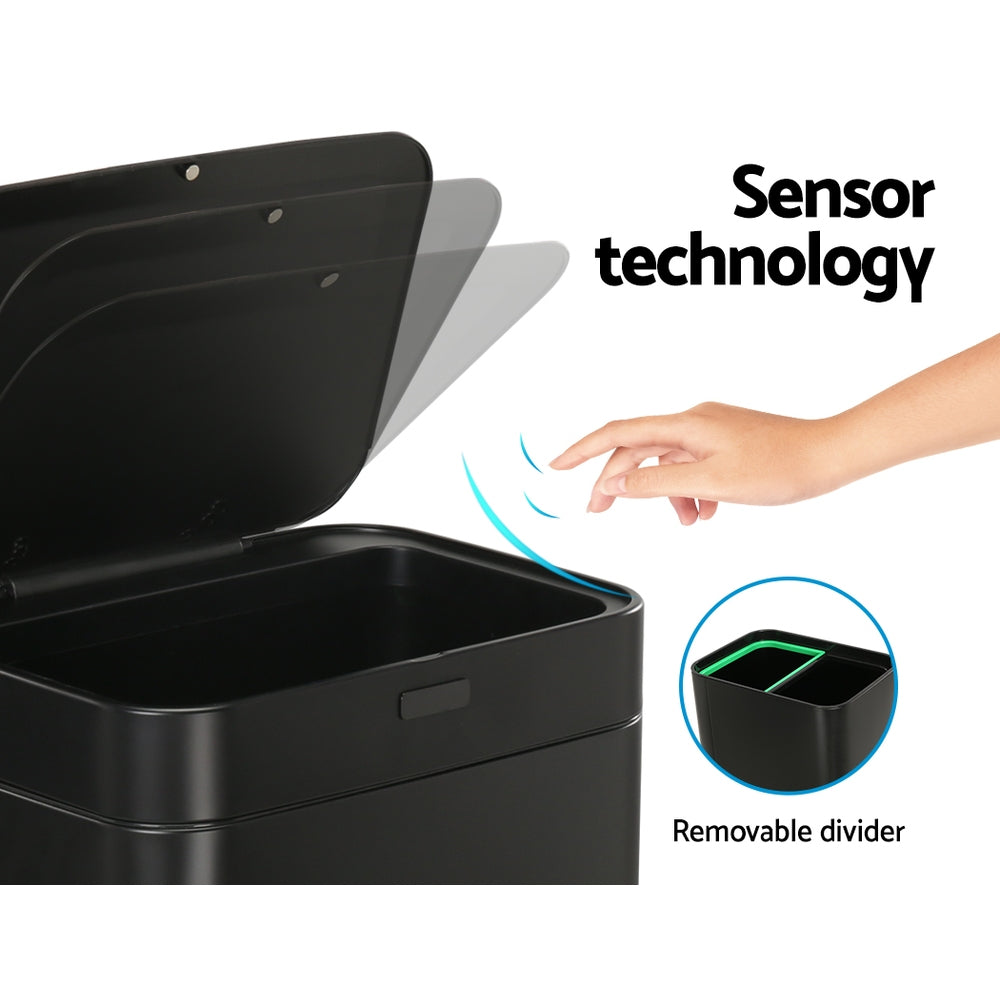 Devanti 70L Motion Sensor Bin Pedal Bins Automatic Black-3