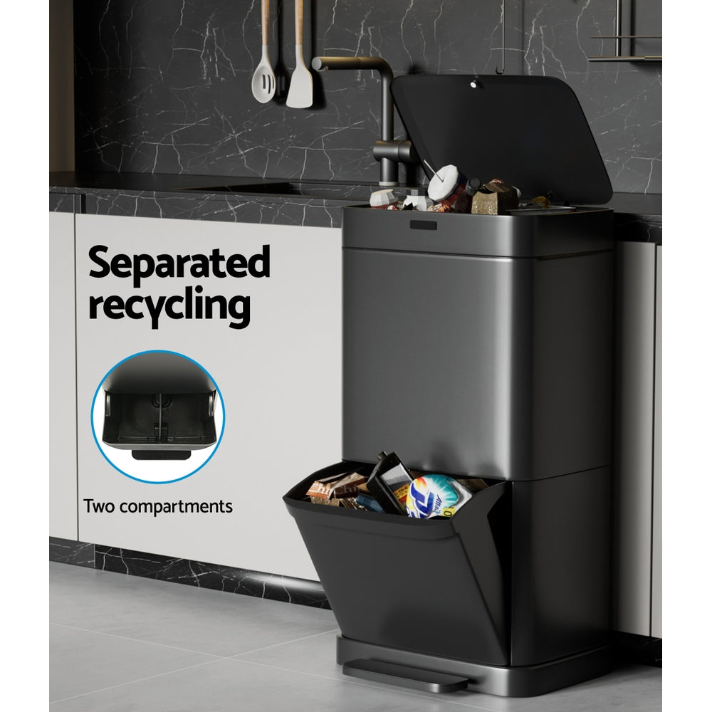 Devanti 70L Motion Sensor Bin Pedal Bins Automatic Black-4