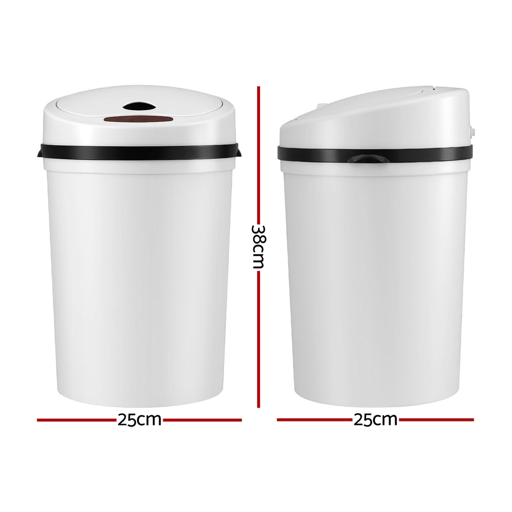 Devanti Sensor Bin Motion Rubbish Bins Kitchen Automatic Trash Can White 9L-1