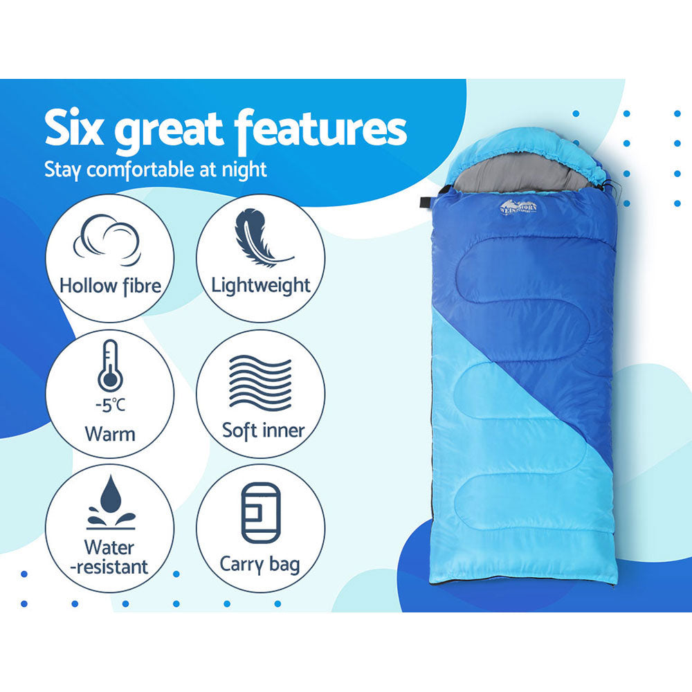 Weisshorn Sleeping Bag Kids Single 172cm Thermal Camping Hiking Blue-4