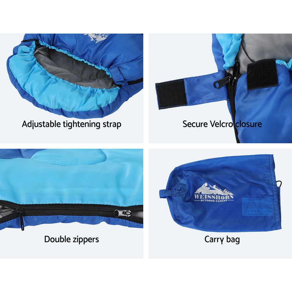 Weisshorn Sleeping Bag Kids Single 172cm Thermal Camping Hiking Blue-6