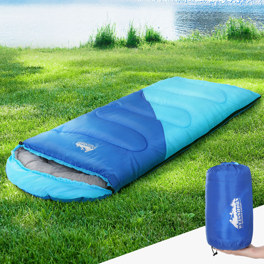 Weisshorn Sleeping Bag Kids Single 172cm Thermal Camping Hiking Blue-7