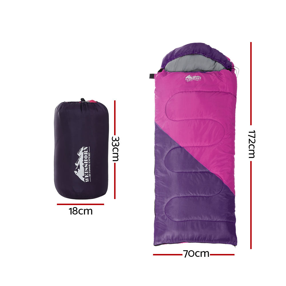 Weisshorn Sleeping Bag Kids Single 172cm Thermal Camping Hiking Pink-1