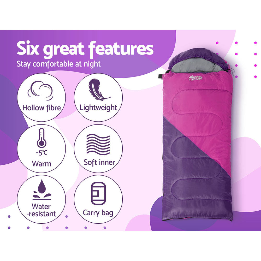 Weisshorn Sleeping Bag Kids Single 172cm Thermal Camping Hiking Pink-4