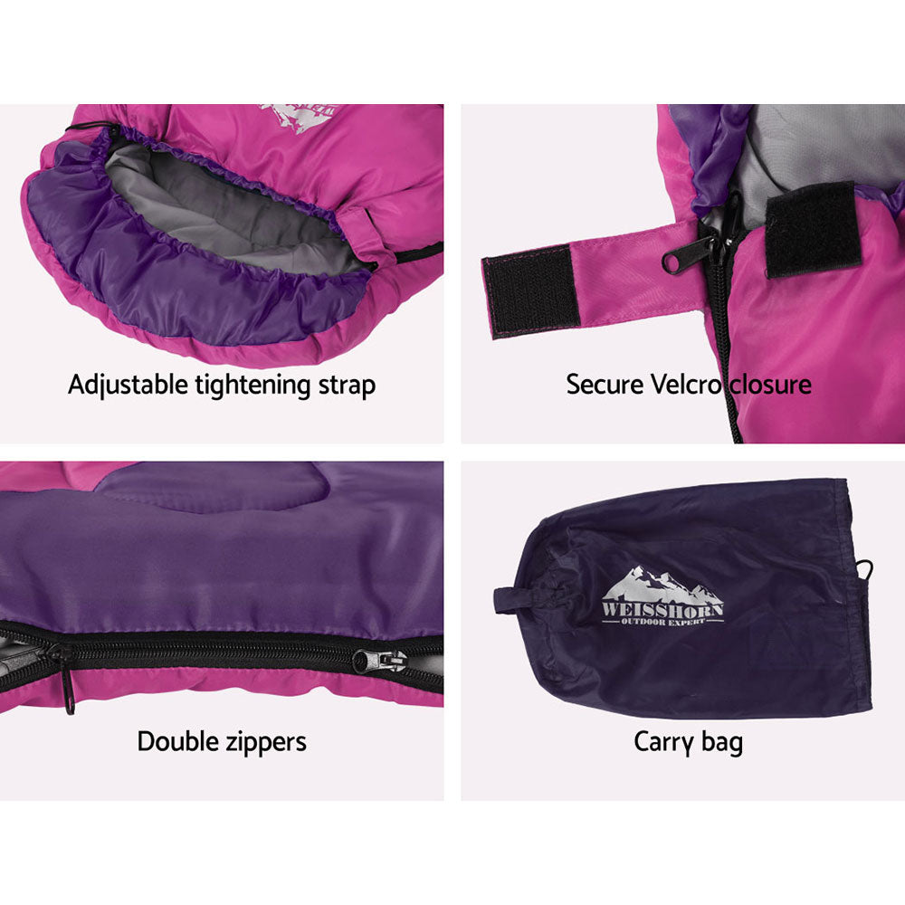 Weisshorn Sleeping Bag Kids Single 172cm Thermal Camping Hiking Pink-6