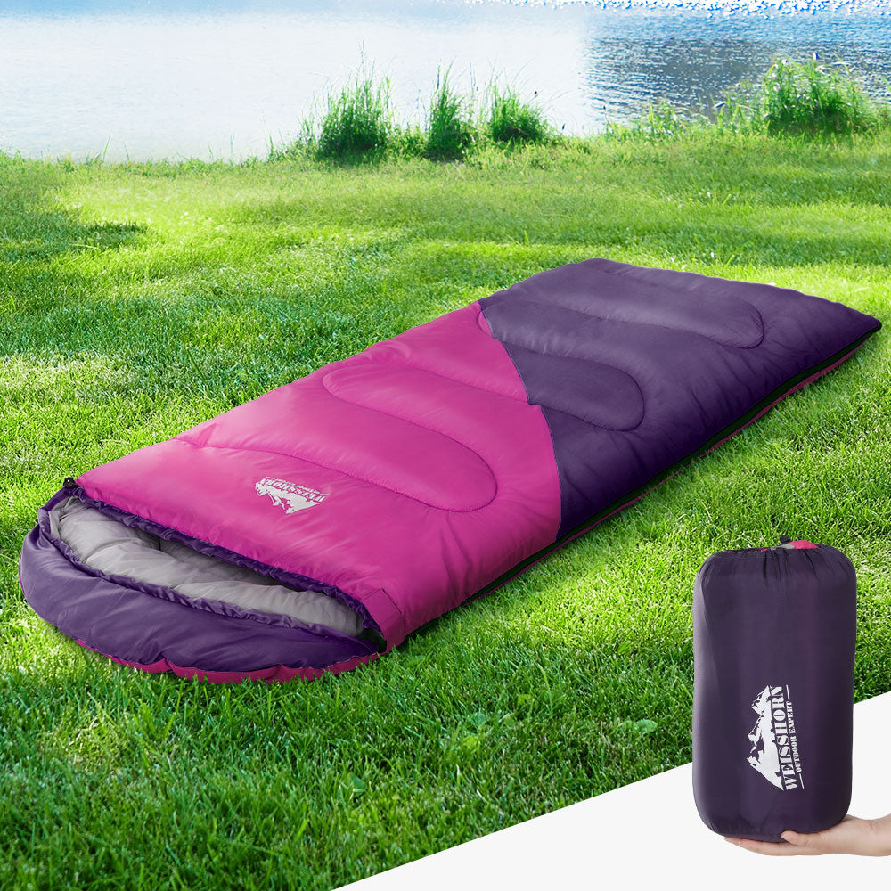 Weisshorn Sleeping Bag Kids Single 172cm Thermal Camping Hiking Pink-7