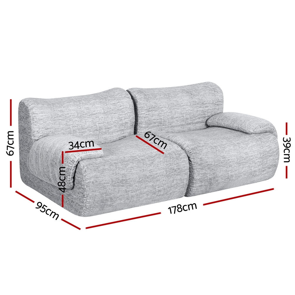 Artiss 2 Seater Sofa Modular Sectional Sofas Couch Bed No Assembly Living Room Grey-1