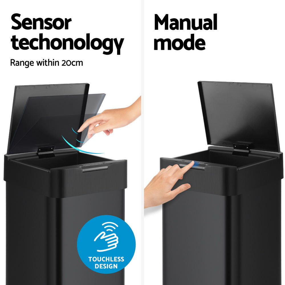 Devanti 50L Sensor Bin Motion Rubbish Bins Kitchen Automatic Trash Can Black-3