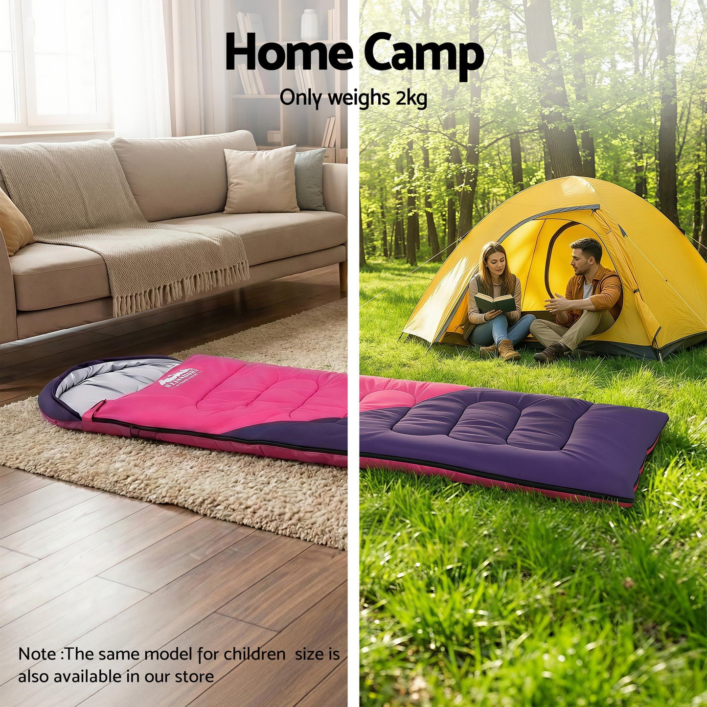 Weisshorn Sleeping Bag Single 213cm Thermal Camping Hiking Pink-3