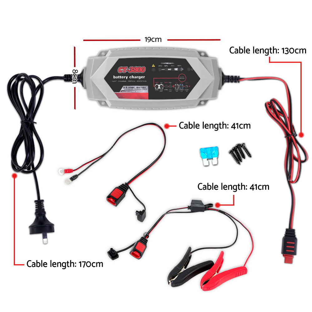 12V Automatic Car Battery Charger 6V 3.5Amp Vehicle Truck Chargers AGM-1