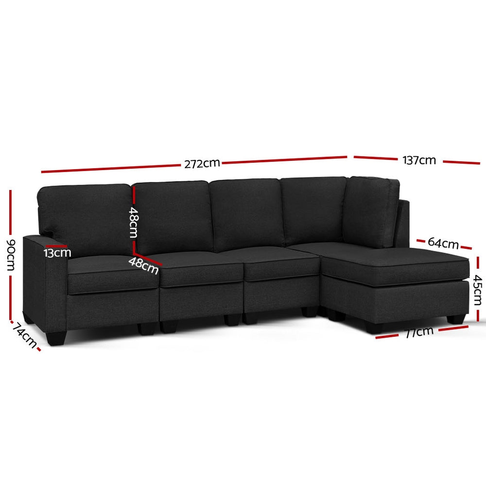 Artiss Modular Sofa Chaise Set 5-seater Dark Grey-1