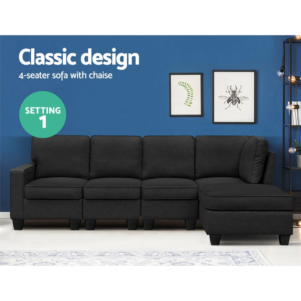 Artiss Modular Sofa Chaise Set 5-seater Dark Grey-2