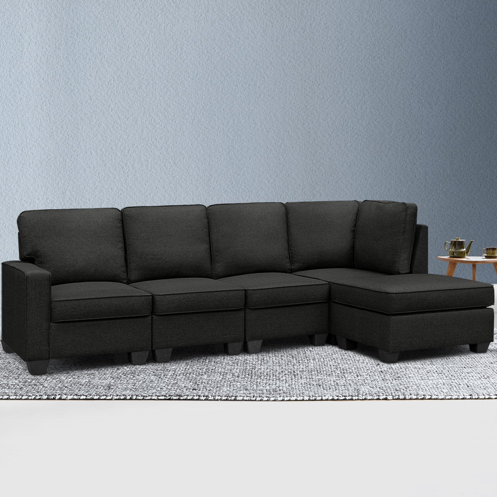 Artiss Modular Sofa Chaise Set 5-seater Dark Grey-6