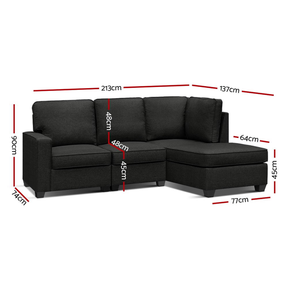 Artiss Modular Sofa Chaise Set 4-seater Dark Grey-1