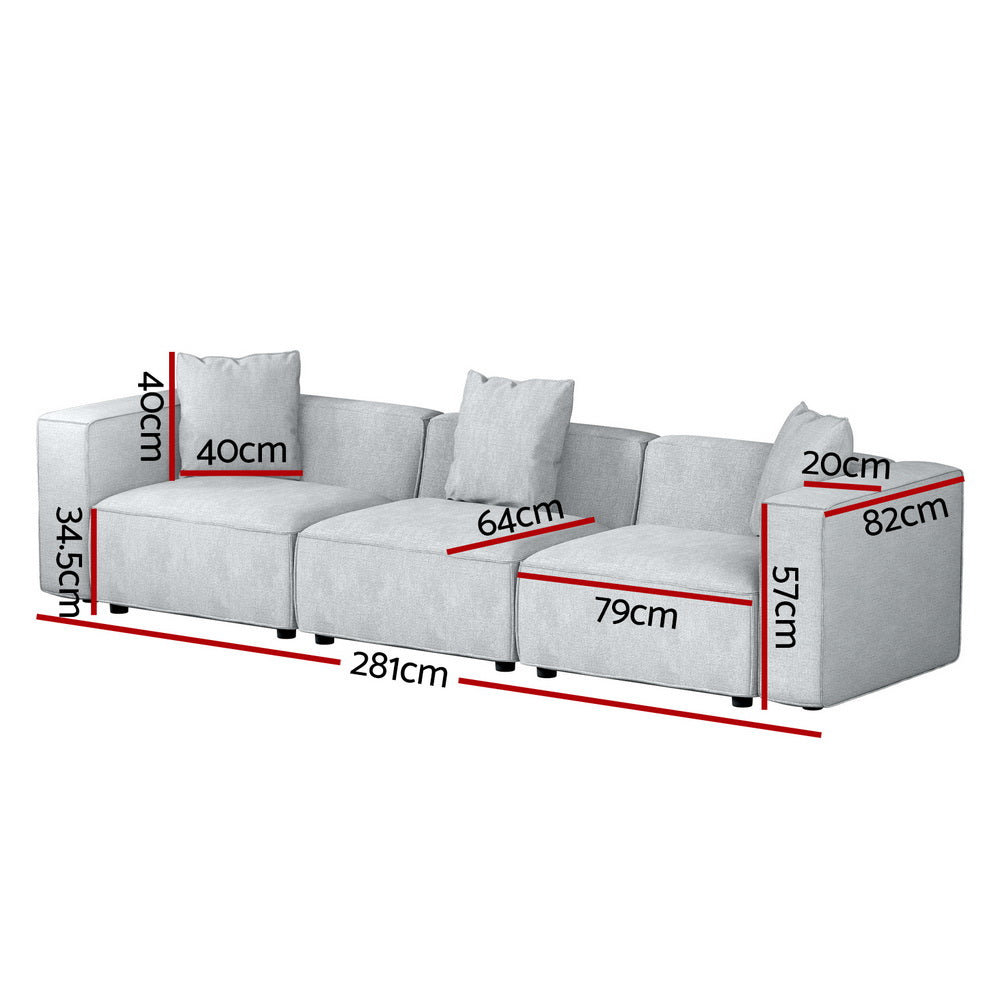 Artiss Modular Sofa Chaise Set 3-Seater Grey-1