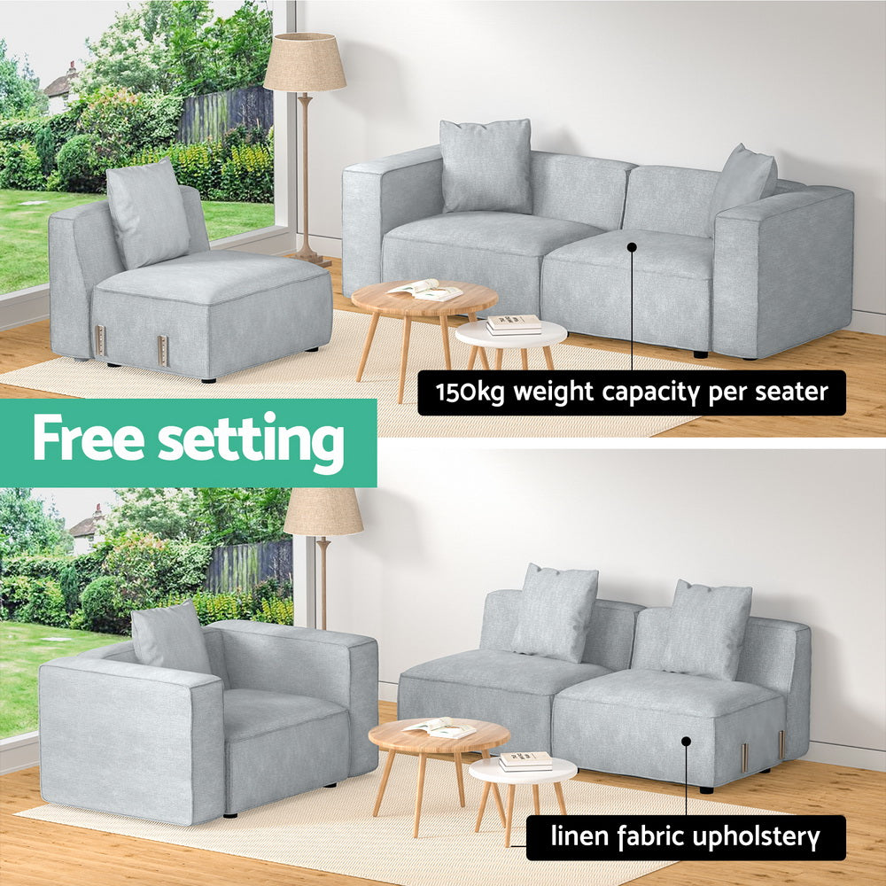 Artiss Modular Sofa Chaise Set 3-Seater Grey-3