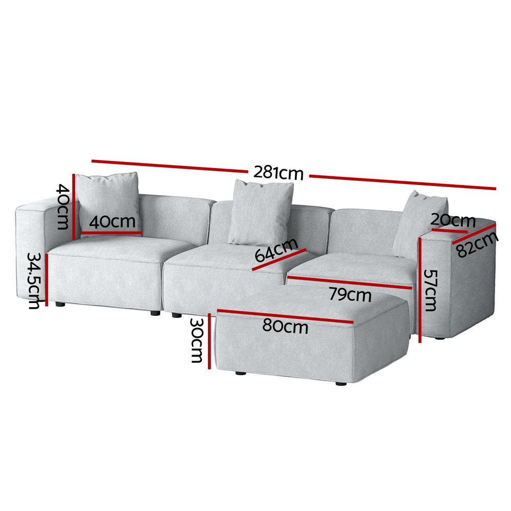 Artiss Modular Sofa Chaise Set 4-Seater Grey-1