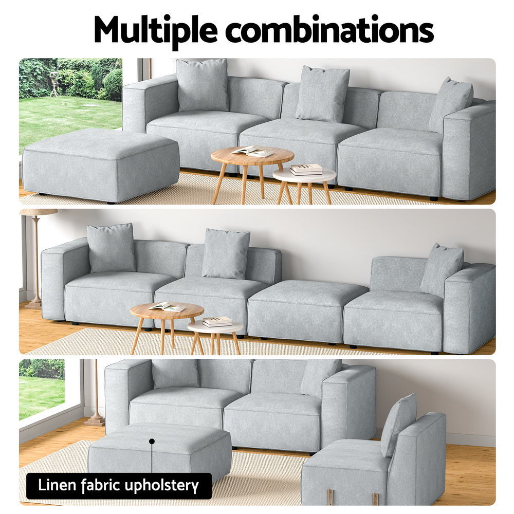 Artiss Modular Sofa Chaise Set 4-Seater Grey-3