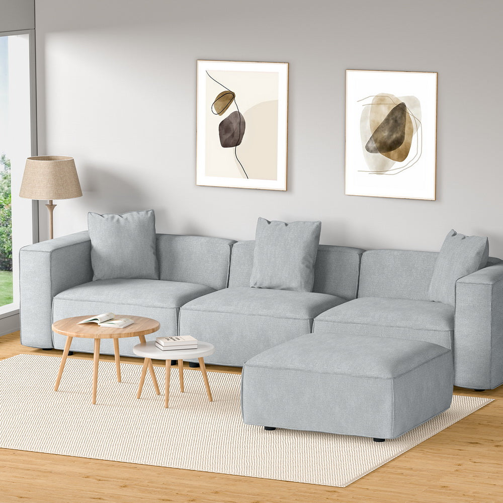 Artiss Modular Sofa Chaise Set 4-Seater Grey-6