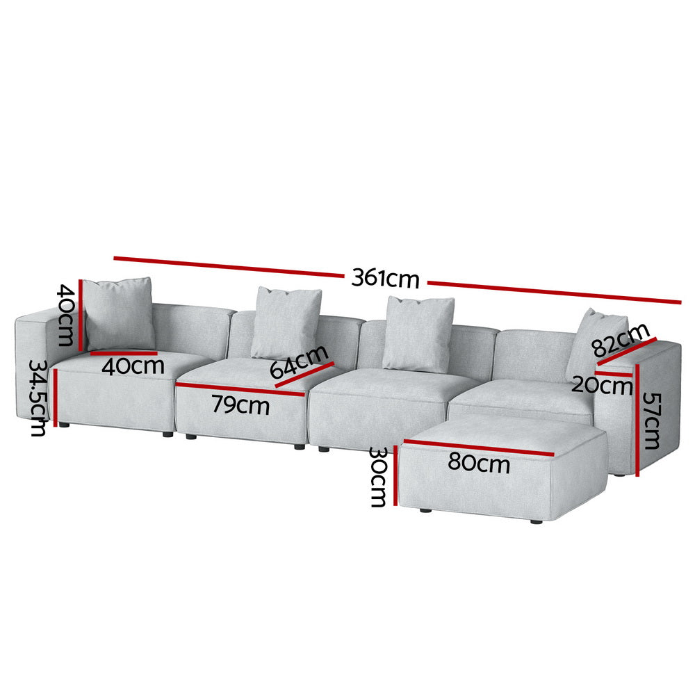 Artiss Modular Sofa Chaise Set 5-Seater Grey-1