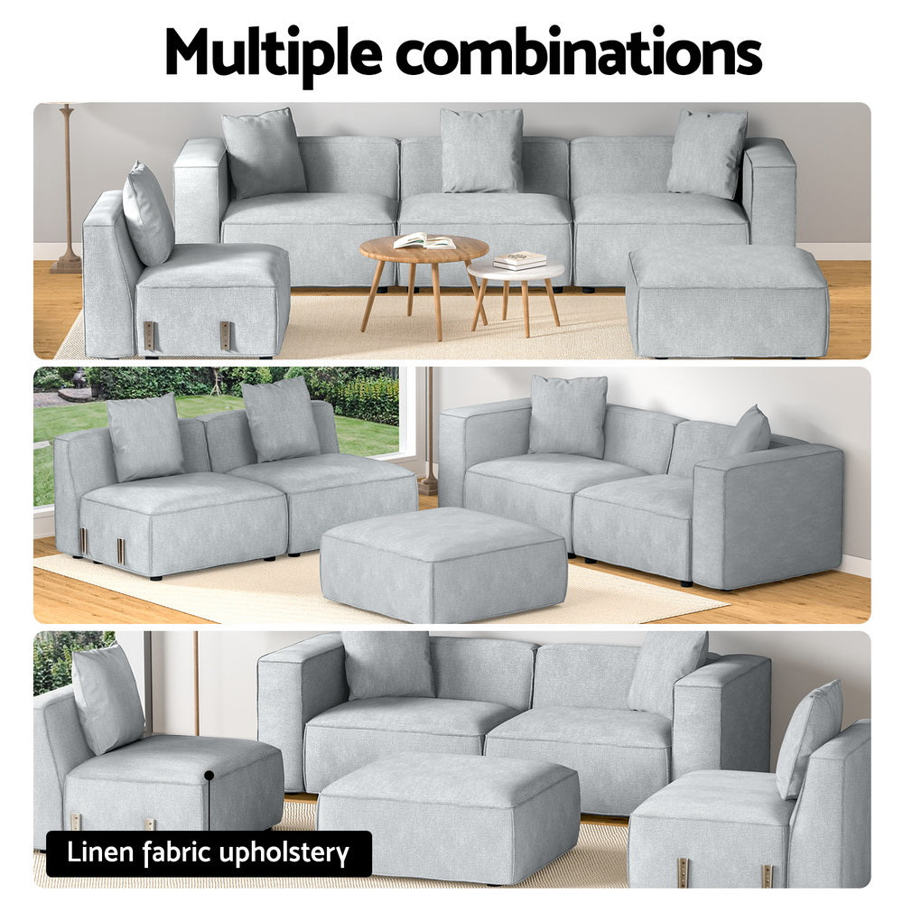 Artiss Modular Sofa Chaise Set 5-Seater Grey-3