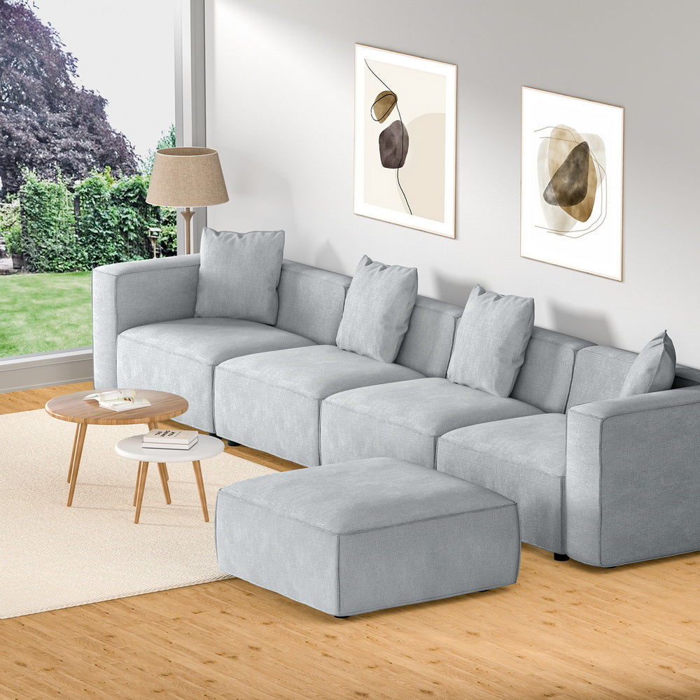 Artiss Modular Sofa Chaise Set 5-Seater Grey-6