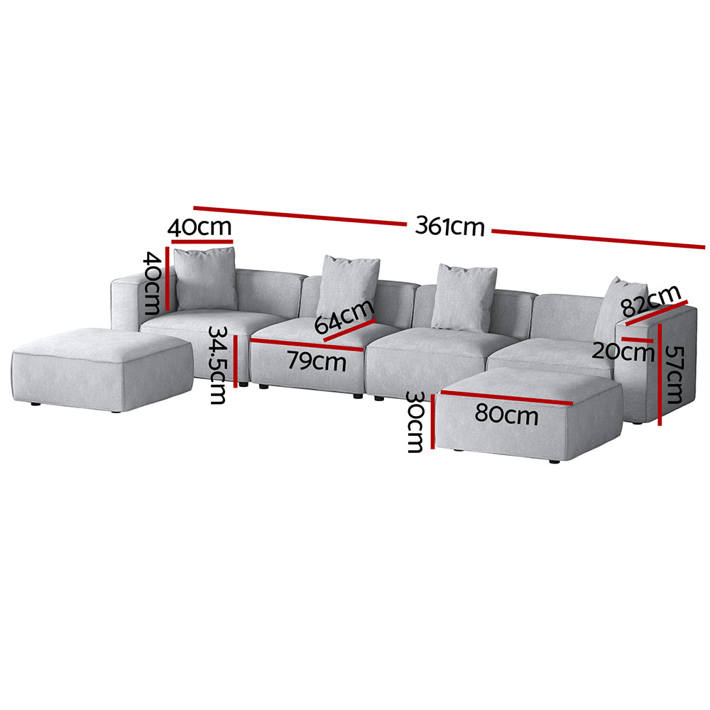 Artiss Modular Sofa Chaise Set 6-Seater Grey-1