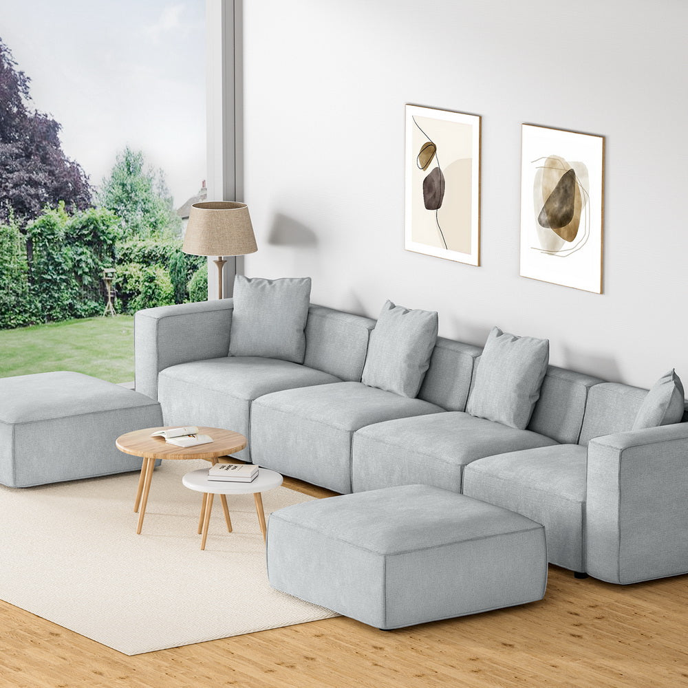 Artiss Modular Sofa Chaise Set 6-Seater Grey-6