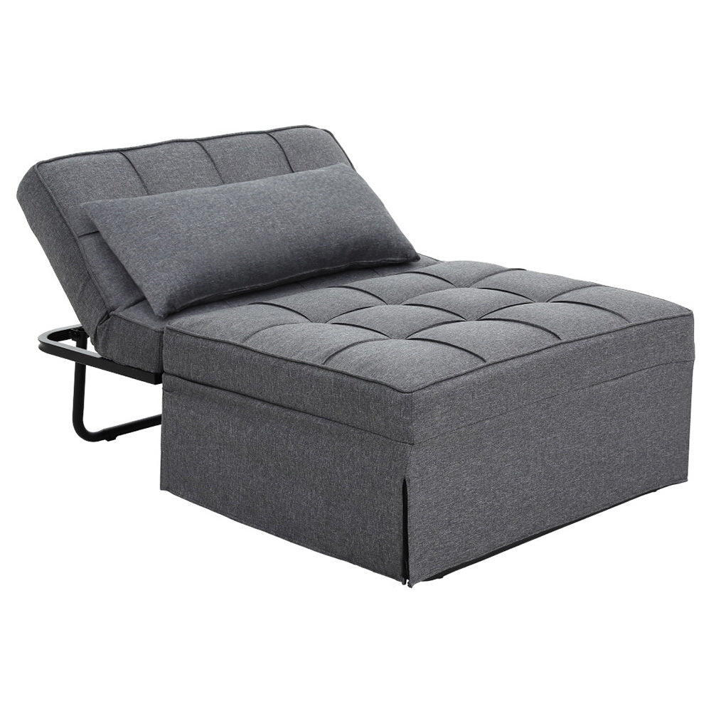 Artiss Sofa Bed Ottoman Pillow Folding Linen Grey Siyi-0