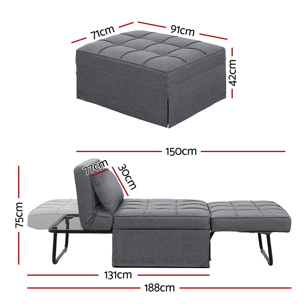 Artiss Sofa Bed Ottoman Pillow Folding Linen Grey Siyi-1