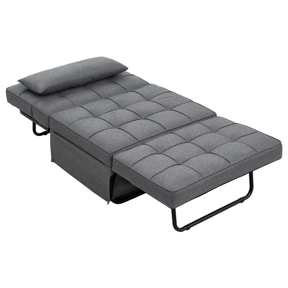 Artiss Sofa Bed Ottoman Pillow Folding Linen Grey Siyi-2