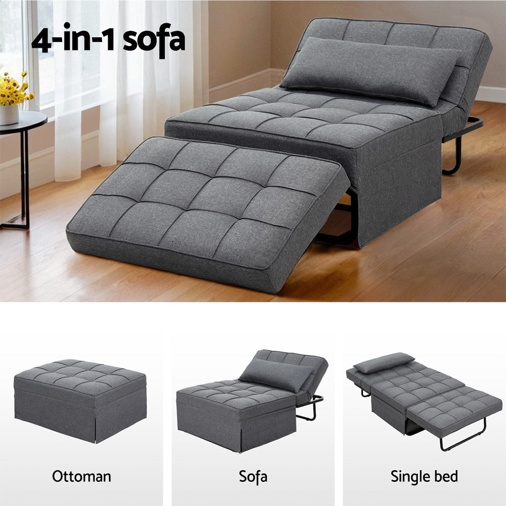 Artiss Sofa Bed Ottoman Pillow Folding Linen Grey Siyi-3