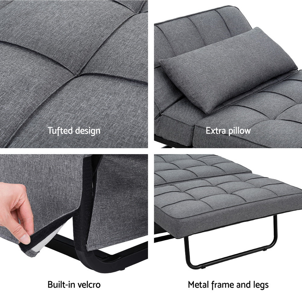 Artiss Sofa Bed Ottoman Pillow Folding Linen Grey Siyi-5