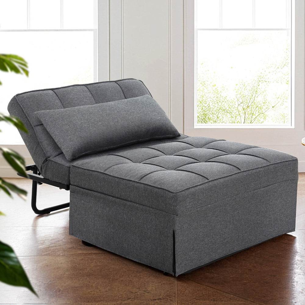 Artiss Sofa Bed Ottoman Pillow Folding Linen Grey Siyi-6