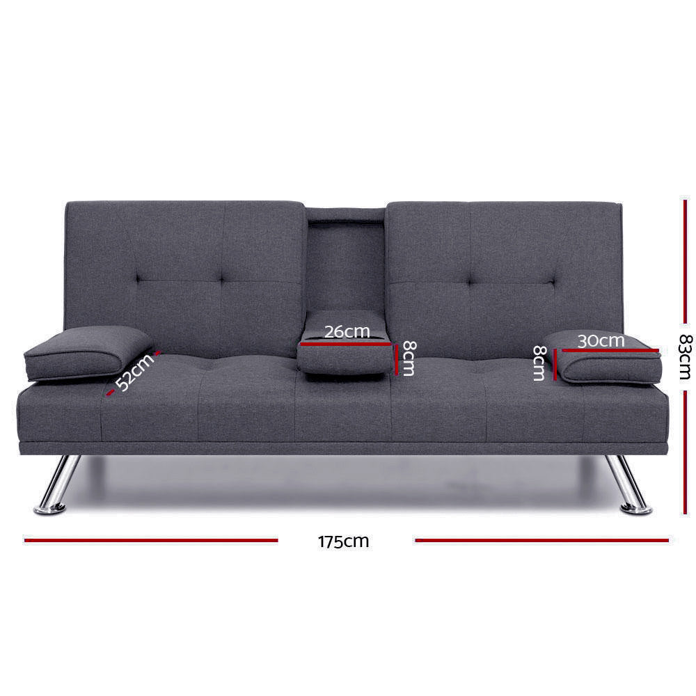 Artiss Sofa Bed 175CM Dark Grey Fabric-1