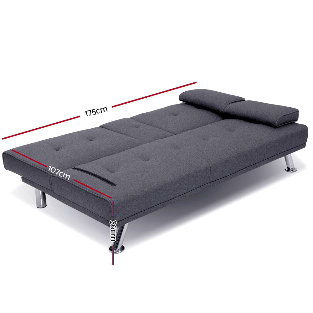 Artiss Sofa Bed 175CM Dark Grey Fabric-2