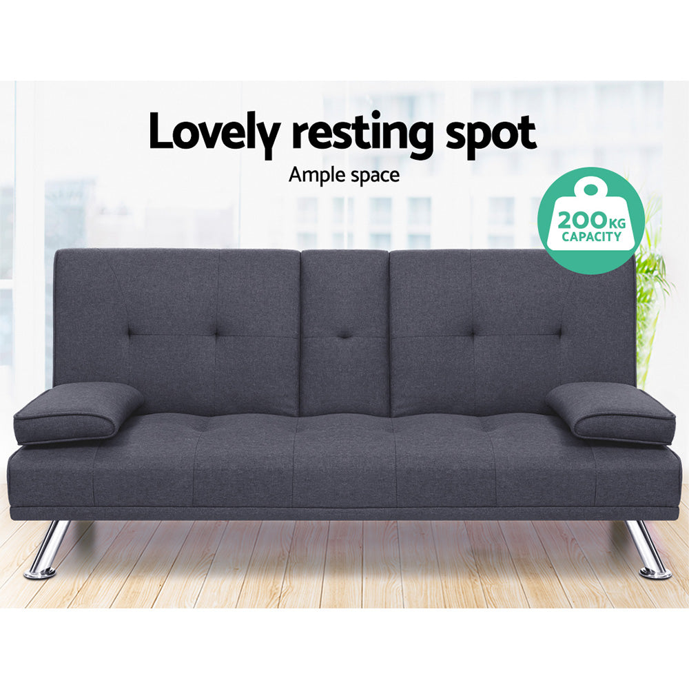 Artiss Sofa Bed 175CM Dark Grey Fabric-3