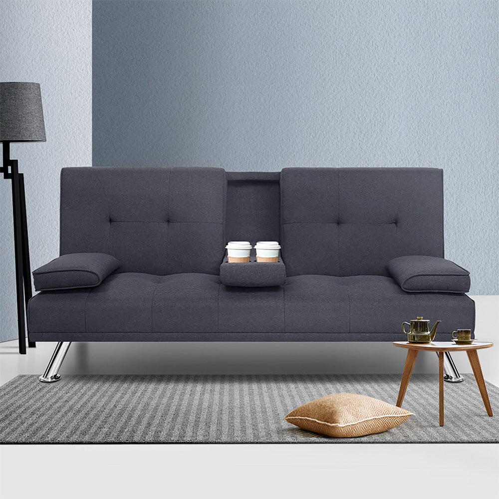 Artiss Sofa Bed 175CM Dark Grey Fabric-6