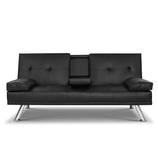 Artiss Sofa Bed 168CM Black PU Leather-0