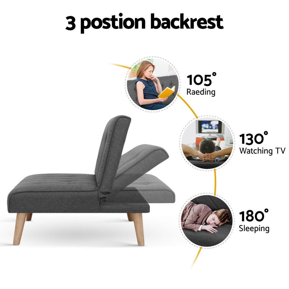 Artiss 2x Sofa Bed Couch Single Seater Fabric Grey-4